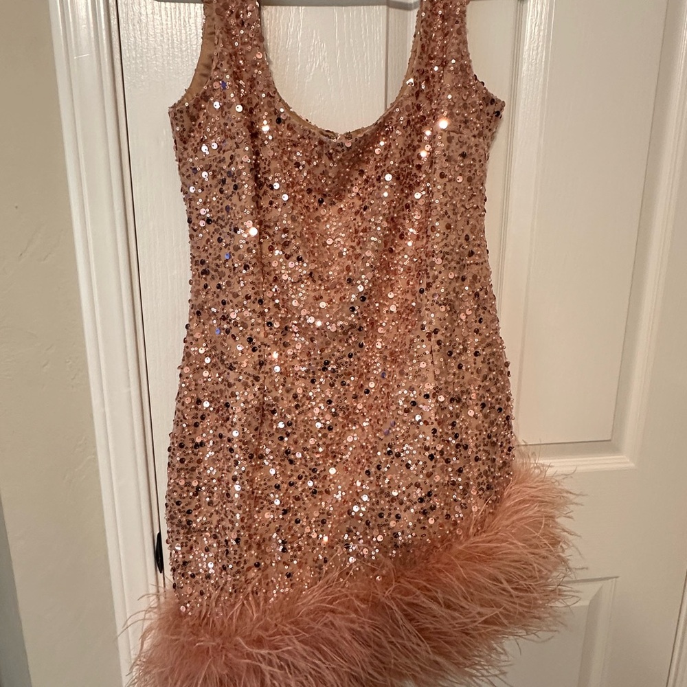Nadine Merabi Evie Dress – Size M – Rose Gold – Brand New with Tags & Box